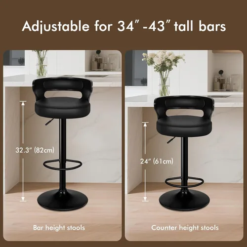 Vista 2 de ALFORDSON Juego de 2 taburetes de bar, taburetes de bar giratorios de altura ajustable para encimera de cocina, modernas sillas de bar tapizadas