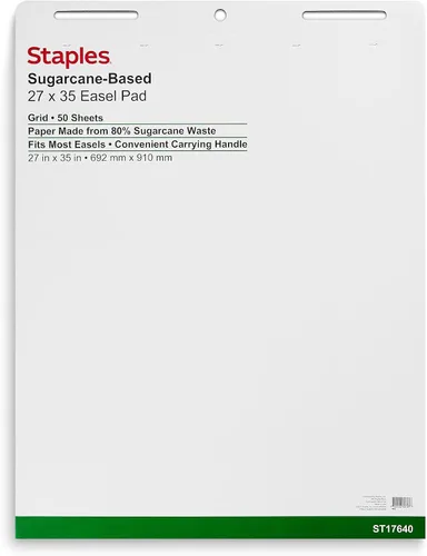 Vista 10 de STAPLES Easel Pad - Repositionable, Large Flip Chart Paper, 25"x30", 30 Sheets, 2 Pack, White, Recycled