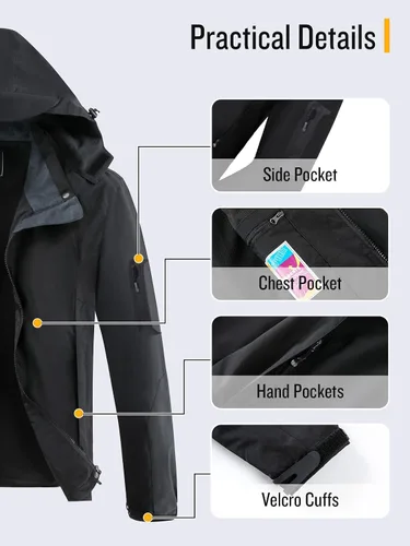 Vista 5 de SaphiRose Chaqueta impermeable para mujer, ligera, para exteriores, con capucha extraíble