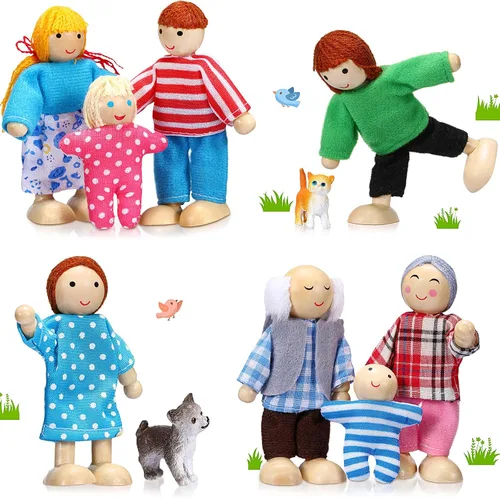 Vista 12 de Skylety 10 piezas de set de casa de muñecas de madera con figuras de mini personas, muñecas para casa de muñecas, figuras de madera para jugar