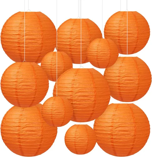Vista 12 de Faroles de papel azules, 12 piezas de 6 a 12 pulgadas redondas para colgar decoraciones de fiesta