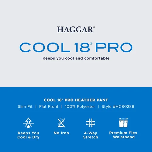 Vista 5 de Haggar Cool 18 Pro - Pantalón casual de cintura súper flexible con parte frontal plana y ajuste delgado para hombre Gris oscuro (Dark Grey Heather)