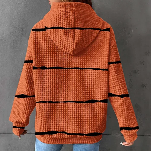 Vista 6 de Sudadera casual con capucha y bolsillo para mujer, con bloques de color, ligera, a la moda
