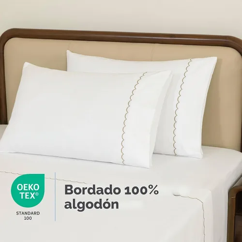 Vista 2 de Dreamology - Juego de sábanas de algodón, 100% algodón bordado de satén Sábanas de cama tamaño Queen, suaves, ligeras y transpirables, bolsillo