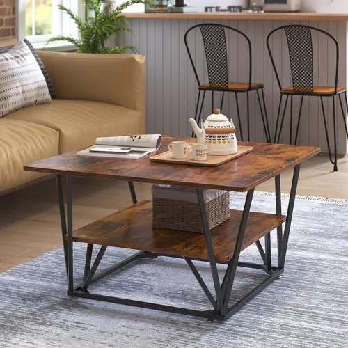 Vista 3 de Elephance - Mesa de café cuadrada con almacenamiento de 2 niveles, mesa de té moderna de 31.5 pulgadas para sala de estar, tapa de madera