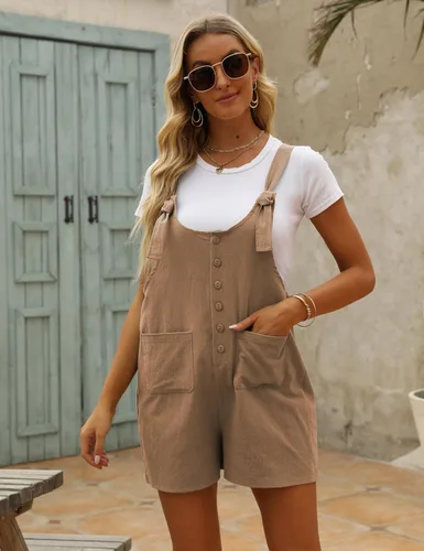 Vista 35 de Yeokou overol casual de verano de lino y algodón para mujer