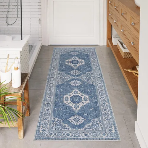 Vista 19 de Alfombras de Baño Bohemias Azules Seavish, Tapete de Baño Absorbente Vintage Desgastado de 18x26 Pulgadas, Alfombra de Baño Pequeña Antideslizante