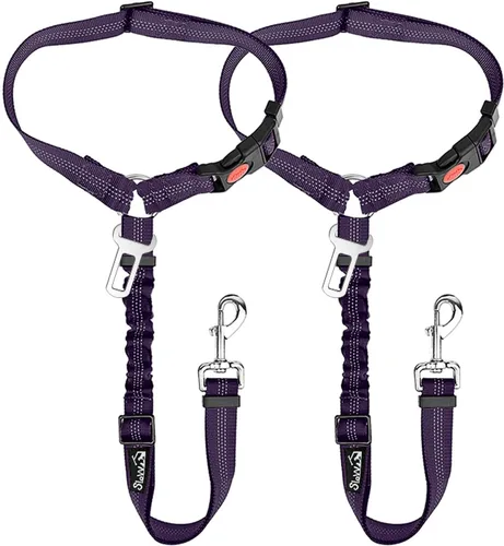 Vista 10 de SlowTon Correa de cinturón de seguridad para perro para auto, paquete de 2 arneses ajustables con amortiguador elástico, correa de 2 en 1