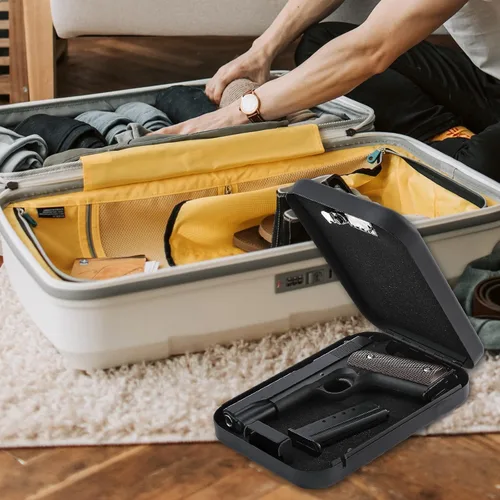 Vista 6 de Funda segura para armas para mesita de noche, mesita de noche, automóvil, debajo de la cama, apta para pistola apilable, pequeña caja fuerte oculta