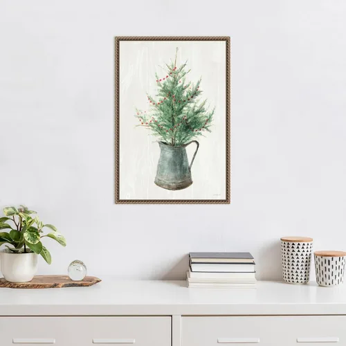 Vista 5 de Amanti Art Framed Canvas Wall Art 23x16 White and Bright Christmas Tree II by Danhui Nai, Framed Wall Art Canvas, Holidays Artwork, Traditional