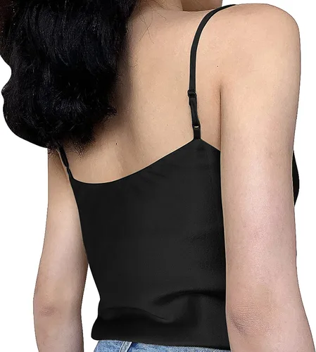 Vista 3 de Miqieer Camiseta básica de seda para mujer, con cuello en V, holgada, sin mangas, de satén, para mujer