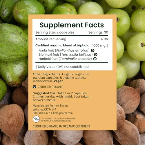 Vista 6 de Herb Pharm Cápsulas Triphala: USDA Organic Cleansing & Desintoxication Support & Digestive Health Support with Amla, Haritaki & Bibhitaki