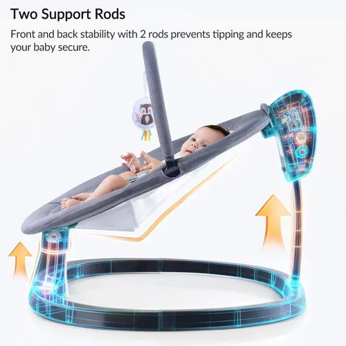 Vista 2 de VaVaSoo Columpio eléctrico 2 en 1 para bebé, asiento para niños pequeños de hasta 66 libras, soporte de doble brazo para mayor estabilidad, 3