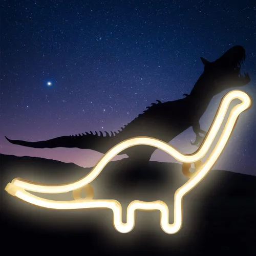 Vista 3 de Letreros de neón con forma de dinosaurio, luces LED de neón para decoración de pared, funciona con bateríasUSB, lámpara de barra para el hogar