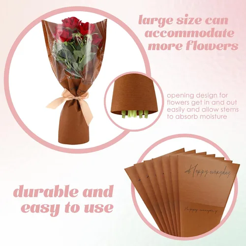 Vista 3 de Harloon 100 bolsas de flores para ramos de flores, papel de regalo de flores transparentes, fundas de 11 x 5.1 x 17.3 pulgadas, múltiples Café