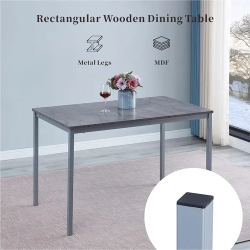 Vista 5 de Mesa de comedor de mármol con parte superior de MDF y marco de metal, mesa de cocina rectangular para restaurante, apartamento y espacio pequeño