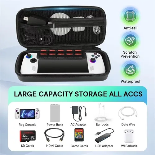 Vista 7 de Gepicest Rog Ally Case Compatible with ASUS Rog Ally Handheld Console Gaming Accessories Carrying Bag Fit Original Charger Dock w Hard EVA Game