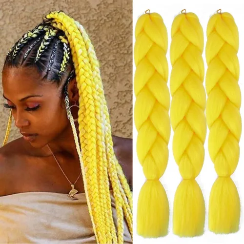 Vista 7 de Paquete de 3 extensiones de cabello trenzado de arco iris de 24 pulgadas, mezcla de cuatro colores para trenzas, trenzas de caja jumbo de fibra