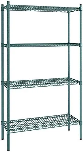 Vista 25 de Kit de 4 estantes de epoxi verde NSF de 21 x 72 pulgadas con postes de 86 pulgadas, estantería de almacenamiento resistente, kit de estantería