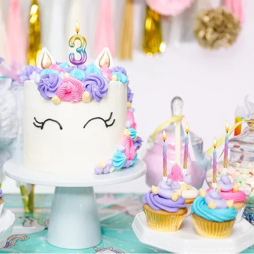 Vista 4 de Treela Vela de cumpleaños de 3 años para pastel con 12 piezas en espiral con números de arco iris, velas degradadas de tercer cumpleaños para niñas