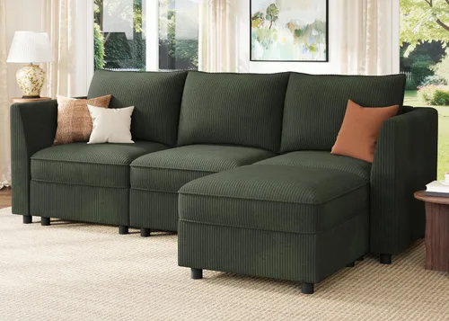 Vista 10 de HONBAY Sofá seccional modular con almacenamiento en forma de L sofá seccional, sofás convertibles para sala de estar - verde