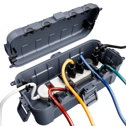 Vista 12 de RESTMO Caja eléctrica para exteriores, cubierta de cable de extensión IP54 resistente a la intemperie con 6 puertos de entrada de cables, caja
