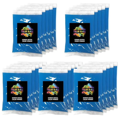 Vista 10 de Color Blaze Paquetes de polvo de color para revelación del género del bebé, 2.65 oz cada uno, 10 paquetes de polvo de color azul para niños