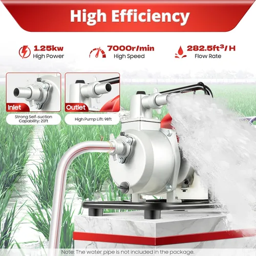 Vista 3 de Bomba de agua de gasolina, 43CC 2HP 7000rmp Bomba de agua industrial de 2 tiempos de gasolina refrigerada por aire, bomba de alta presión para riego