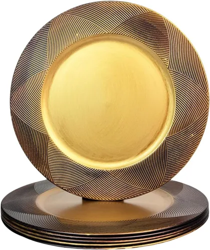 Vista 7 de Platos Base Blancos Antiguos, Platos Base Redondos de 13" para Platos de Cena, Juego de 6 Platos Base de Plástico para Bodas, Fiestas, Decoración