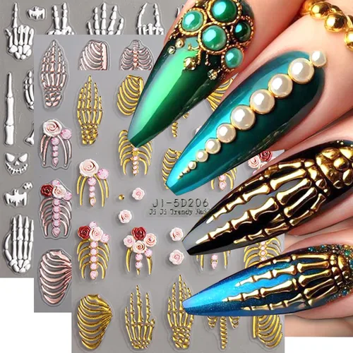 Vista 31 de 8 hojas de calcomanías de arte de uñas de conejo de Pascua, 3D, autoadhesivas, accesorios de arte de uñas, caricaturas, conejos, animales Colorido -1