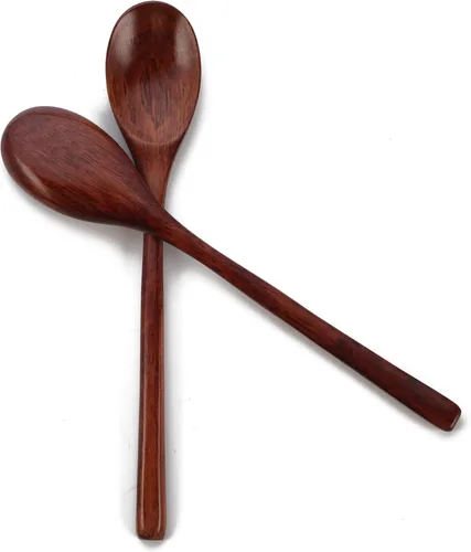 Vista 3 de 4 cucharas de madera de 9.25 pulgadas, cucharas de sopa de madera para comer, mezclar, agitar, cuchara de mango largo con utensilio de cocina