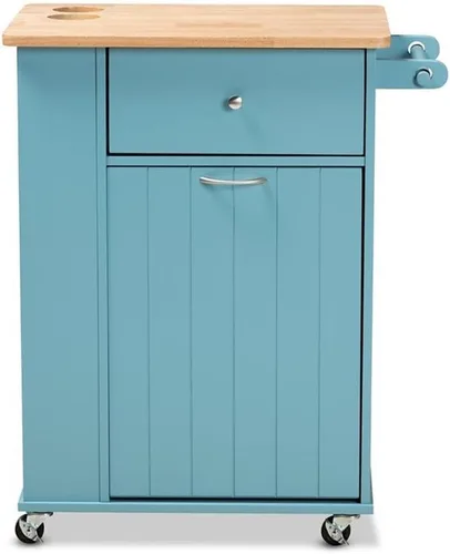 Vista 7 de Baxton Studio Liona - Carrito de almacenamiento de cocina de madera con acabado azul cielo moderno y contemporáneo