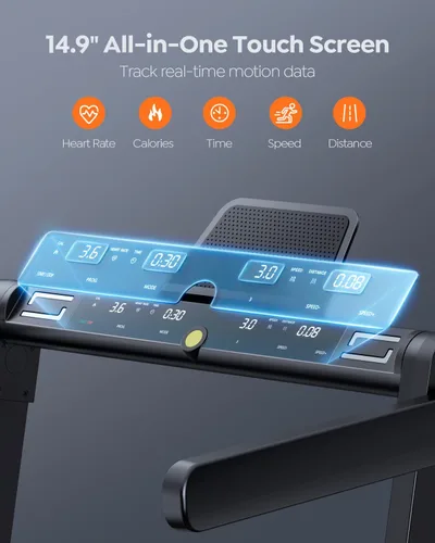 Vista 2 de Acezoe Foldable Walking Pad Treadmill with Handle Bar, Bluetooth Speaker Negro Amarillo