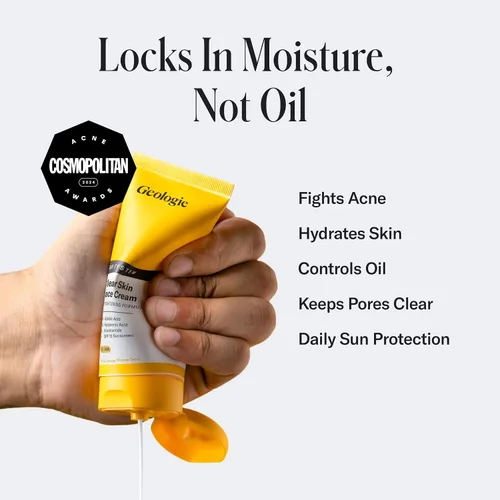 Vista 5 de Geologie Rutina facial de control del acné Kit de 3 piezas incluye limpiador exfoliante, hidratante reparador PM, hidratante AM sin aceite