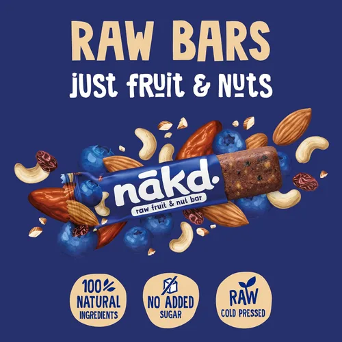 Vista 4 de Nakd Bar, Blueberry Muffin de frutas crudas y frutos secos, sin gluten, vegano, 18 unidades18
