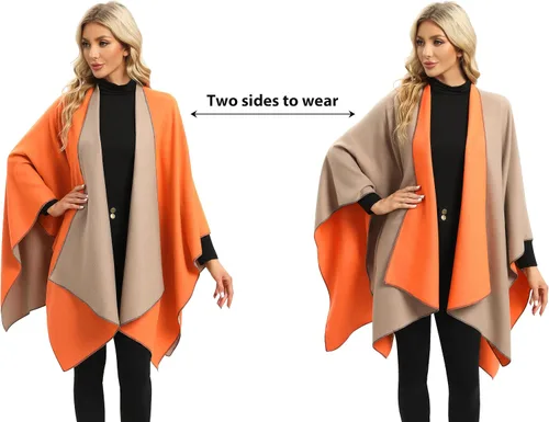Vista 7 de Femdouce Manta cálida para mujer, ligera, con frente abierto, capa tipo poncho para primavera, otoño e invierno