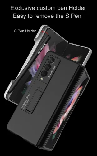 Vista 5 de SHIEID Funda para Samsung Z Fold 3 con soporte para bolígrafo, Z Fold 3 con funda protectora para S Pen, función atril magnético integrado, a prueba