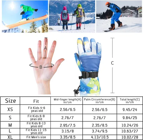 Vista 7 de BOSONER Guantes de esquí y snowboard, guantes cálidos impermeables de invierno, guantes de nieve para clima frío para hombres, mujeres, niños