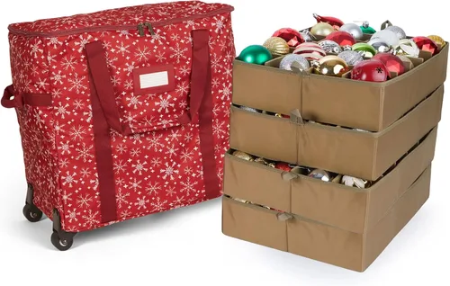 Vista 54 de Covermates Keepsakes Bolsa de almacenamiento ajustable para adornos, con asas de transporte, protección acolchada, ruedas dobles, almacenamiento