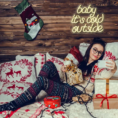 Vista 3 de Looklight Letrero de neón de Navidad "Baby It's Cold Outside" para decoración de pared, luces LED para bar, fiesta, habitación, tienda, ventana