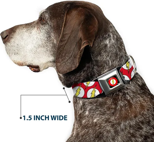 Vista 7 de Buckle-Down Collar de perro hebilla de cinturón de seguridad Flash Logo disperso rojo blanco amarillo 9 a 15 pulgadas 1.0 pulgadas de ancho