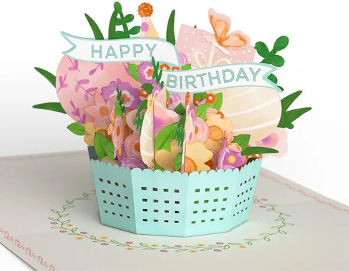 Vista 2 de Lovepop Delicate Floral Happy Birthday Basket Pop-Up Card for Her and Him - 3D Greeting Cards for Boys, Girls, Men, Women - 5.9" x 4.5" Paperpop