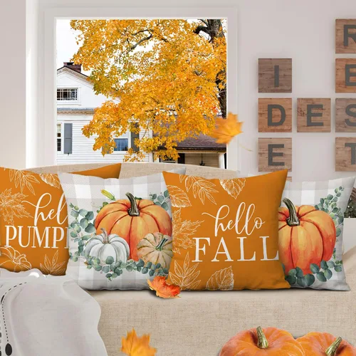 Vista 6 de pinata Juego de 4 fundas de almohada de otoño de 18 x 18 pulgadas