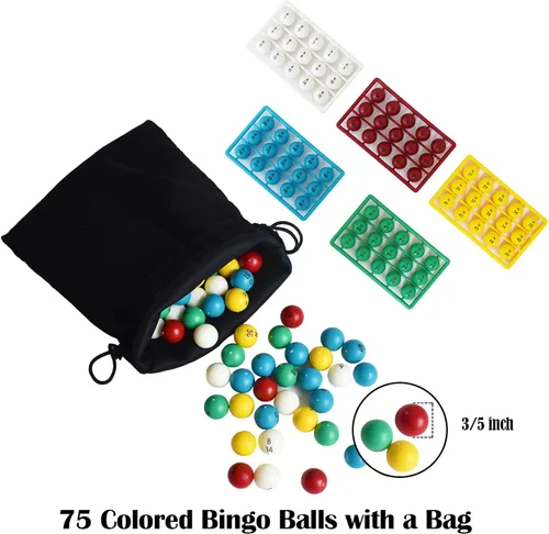 Vista 6 de Yuanhe Juego de Bingo de Lujo - Incluye Jaula Rotatoria de Metal de 8" con Bolsa de Almacenamiento Grande, 1000 Fichas Coloridas, 100 Tarjetas