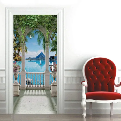 Vista 128 de Calcomanías 3D para puerta, murales para despegar y pegar, papel tapiz de caballo, calcomanías autoadhesivas extraíbles de PVC, impermeable, póster