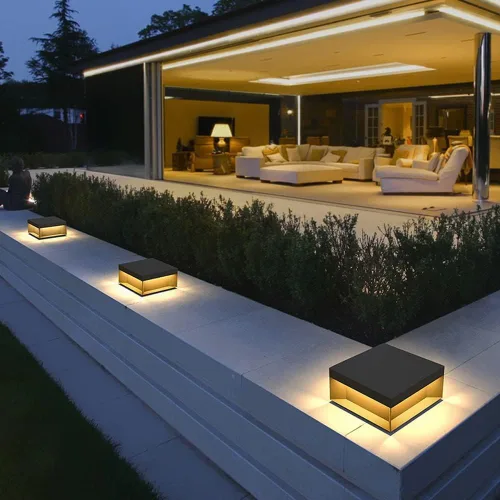 Vista 4 de Lámparas de pilar negras – Luces de poste cuadradas de 11.81 pulgadas para exteriores, modernas lámparas de mesa de poste de patio, luces LED