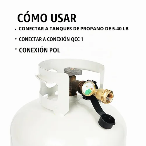 Vista 5 de Adaptador de tanque de propano POL a QCC1 con calibre, ajuste universal para 5-100 libras 1pcak QCC1‑POL Estilo de adaptador