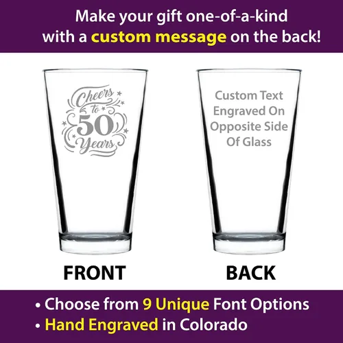 Vista 2 de Custom Cheers to 50 Years – Vaso de pinta para cerveza – Regalos para mujeres y hombres – Decoración de fiesta de 50 aniversario – Vasos de 16 onzas