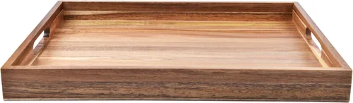 Vista 2 de Bandeja de servir de madera de acacia con asas (17 pulgadas) – Bandejas decorativas para servir desayuno en la cama, almuerzo, cena, aperitivos