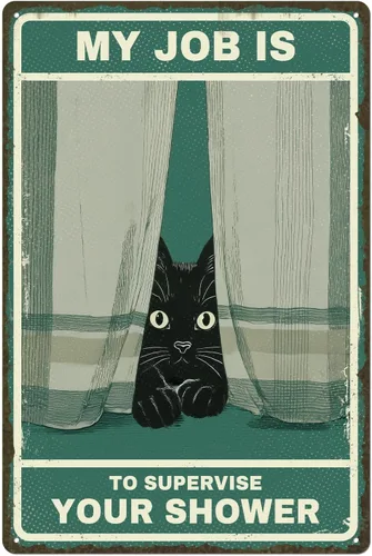 Vista 11 de Letreros de metal vintage con diseño de gato verde, 8 x 12 pulgadas, divertido arte para amantes de los gatos, para sala de estar, oficina, tienda
